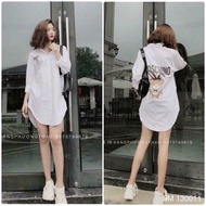 Áo Sơmi Von In Chữ Moschino Dáng Dài Cá Tính TTS0371