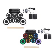 Electric Drum Set Built-in Speaker Kids Portable Roll Up Drum Machine with 2 Foot Pedals Drumsticks