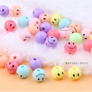 Pastel smiley face round bead Charm with piercing at both ends A29/ resin decorative accessory mater