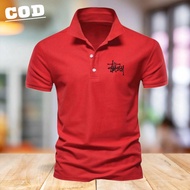 HITAM ! T-shirt Polo Collar T-shirt STUSSY Text Black Polo shirt Men Women Polo T-shirt Contemporary Polo shirt Collar Contemporary T-shirt Collar