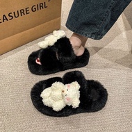 selipar wanita selipar perempuan Cross-Border Furry Slippers - Thick-Soled Cotton for Autumn/Winter