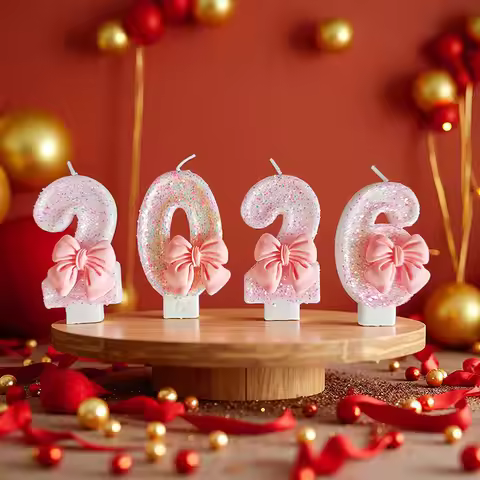 3D Birthday Candles with Pink Bow Decorations Numbers 0-9 Suitable for Birthdays Parties Festivals N