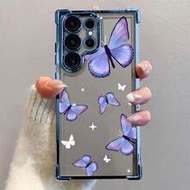 1 ชิ้น เคสโทรศัพท์กันกระแทกหรูหราลายผีเสื้อสีน้ำเงินแวววาวสร้างสรรค์พร้อมถุงลมนิรภัยสำหรับ Samsung S