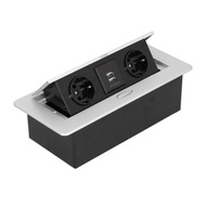 Stop kontak tanam meja meeting 3 socket pop up 3 lubang colokan alumunium gromet USB colokan lubang 