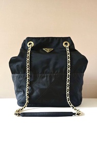 絕版古董包 兩用Prada黑金鏈子水桶包 側背包 斜背包 托特包 中古