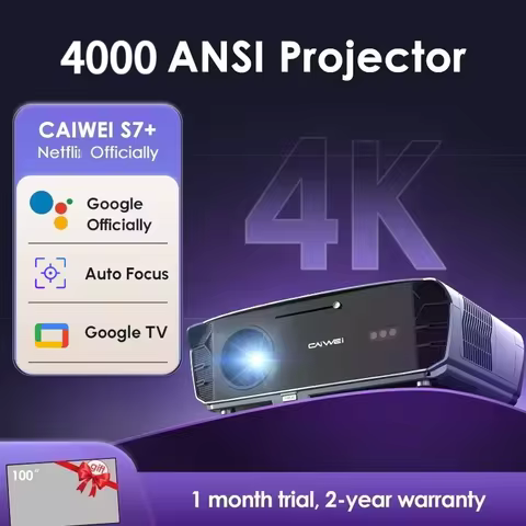 CAIWEI S7+ 4K Ultra HD Projector Video 4000 ANSI Home Theater Android for Movies Auto Focus Smart TV