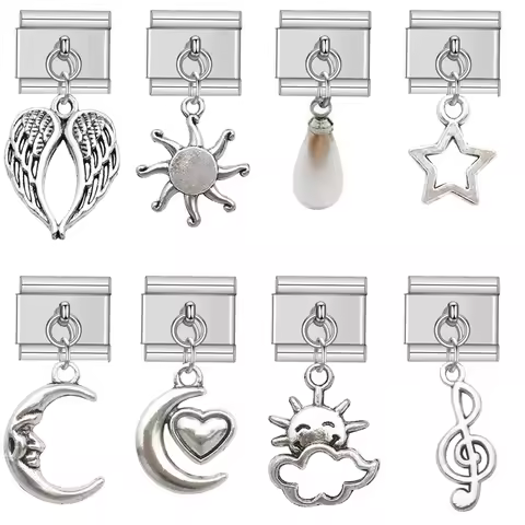 Stainless Steel Star Crescent Heart Moon Sun Cloud Italian Bracelets Charms Kit Links Accessories Fi