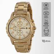 jam tangan fashion pria Fossil Men Dean analog strap rantai Chronograph Champagne Dial Gold Stainless Steel water resistant luxury watch mewah elegant original FS4867