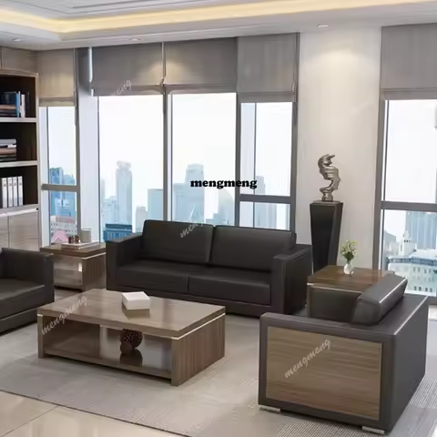 Wooden Cowhide Office Sofas Comfortable Elegant Simple Modern Office Sofa Useful Luxury Office Furni