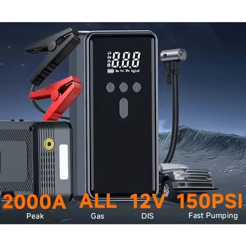 Jump Starter with Air Compressor 12V 2000A 7.0L Gas/5.5L Diesel Car Battery Starter Digital Tire Inf