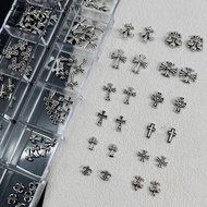 yanddd 60Pcs/12 Grids Mixed 3D Punk Silver Heart Cross Metal Manicure Nail Decoration Retro Differen