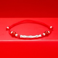 Pure Silver s999 Shore Simple Weaving Female Bamboo Transfer Beads Red String Bracelet Anklet Benmin