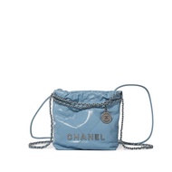 Chanel Blue Quilted Calfskin Mini 22 Bag Silver Hardware