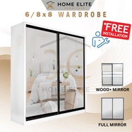 FREE INSTALL Almari Baju Wardrobe Sliding Door Anti-Jump Cabinet Clothes 8ft x 8ft / 6ft x 8ft
