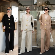 เซตไหมพรม 2 ชิ้น เสื้อคลุมคาร์ดิแกนกระดุมทองใหญ่+กางเกงขายาว VSHOP