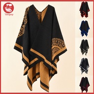 Yirepny Poncho Coat Thickening Patchwork Imitated Cashmere Soft Touching Women Cape Coat for Cold We