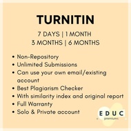 LIFETIME, 7 DAYS, 1MONTH, 3MOS, 6MOS, 12MOS TURNITIN STUDENT ACCOUNT | FULL WARRANTY