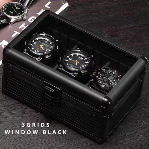 Practical 3 slot Watch Box Aluminum Alloy Watch Display Case Glass Top Watch case Watch Storage Box