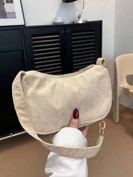 Bolso de lona literario de estilo coreano, bolso de hombro casual de pana sólido y sencillo para mujer