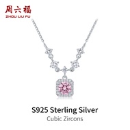 ZHOU LIU FU 周六福 สร้อยคอเงินสเตอร์ลิง S925 Sterling Silver Necklace Cubic Zircons Pendants Necklace P