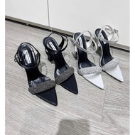 SANDAL HEEL WITH STONE STRAPS, POINTED TOE, 9cm HIGH HEEL