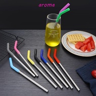 AROMA 2Pcs Stainless Steel Straw, 8mm Reusable Metal Straw, Durable Detachable With Silicone Tip Smooth Surface Stanley Cup Straw Drink