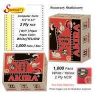 Computer Form Akira 2ply NCR Color - White/Yellow (1,000 Fans / Box) - 9.5" X 11" , 2 Ply NCR W/Y