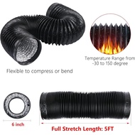 6 Inch 5 Feet Black Air Ducting, Flexible 1.5m Length Aluminum Dryer Vent Hose for HVAC Ventilatio w