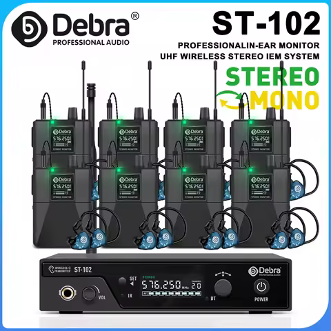 Debra ST-102 UHF Professional Wireless In-Ear Monitoring System, Stereo with Bluetooth 5.0, for Reco