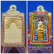 近代三大圣僧之一在世时有活财佛之称圣僧龙婆坤于1994督造大名鼎鼎十九金塔固全功效崇迪佛佛牌已包好电镀银龙牙佛牌壳Super Famous Master Lp Koon Colorfulll 19 G