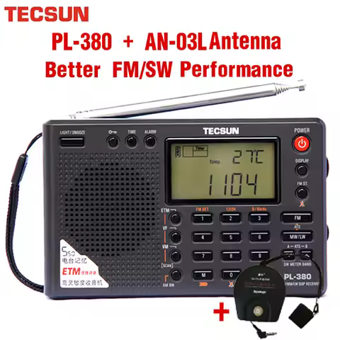 Tecsun PL-380 Radio DSP with AN-03L Professional SW Band External Antenna Fm Am Stereo World Band Re