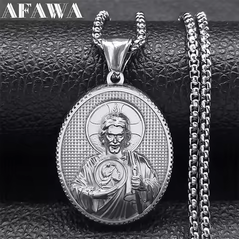 SAINT JUDE Pray for Us Necklace for Women Men Stainless Steel Silver Color Christ Jesus Medal Neckla