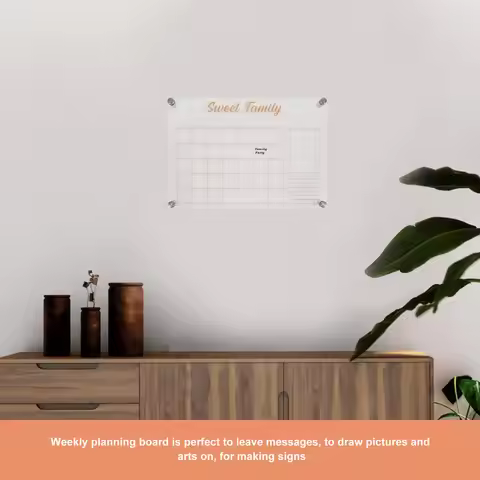 1Set Acrylic Dry Erase Weekly Planner Board Magnetic Fridge Calendar Clear Whiteboard for Party Wedd
