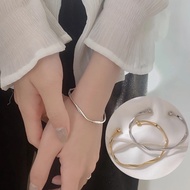 Fashion Ins Niche Design Cool Wind Simple and Versatile Wave Pattern Plain Ring Open Bracelet