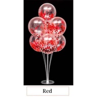 1 Set of Balloon Table Stand + 7 Pcs Transparent Balloons With Shining Confetti