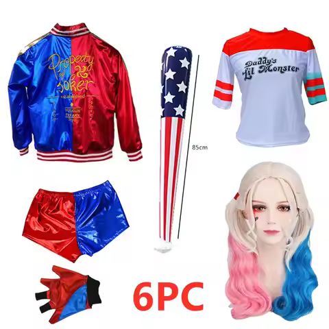 YUNDA Halloween adult Harley Quinn cosplay costume Quinn Squad Harley Monster T-shirt jacket pants H