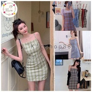 Plaid Spaghetti Strap Dress Smooth Fabric (No Coat) 5610