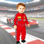 F1 Racing Overall Sport costume for Baby Kids Red Checkered Design Comfortable Fit