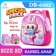 Dream Bags DB-6382 Cute Embossed 3D Backpack for Elementary School Girls + Pencil Case Elementary Sc