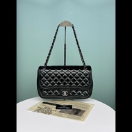 Chanel香奈兒黑色漆皮拼羊皮CF