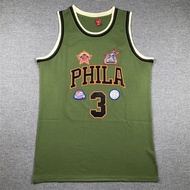 Men's Phaladelphia 76ers Allen Iverson Jersey Basketball Army Green Jersey