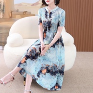 ☂◘ Aiden001 Average Size Wide Wife Summer Mother Summer Long Loose Large Size Womens Tie-Up A-Line D