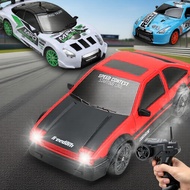 1:24 Scale 4WD RC Drift Car Toy, LED Lighting, Interchangeable Tires, 2.4G Remote Control & 6 Cones 