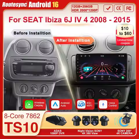For SEAT Ibiza 6J IV 4 2008 - 2015 Car Radio Multimedia Carplay Android 16 Touch Screen Stereo Head 