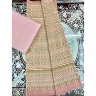 (Dress Fabric) 6-Shuttle Silk Fabric Natural Color (2 Meter Patterned + 2 Plain Color) Pink Code L8A