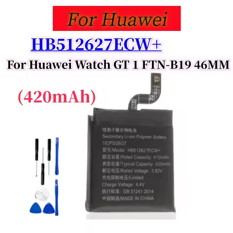 Battery HB512627ECW+ Battery For Huawei Watch GT 1 FTN-B19 46MM 420mAh+Free Tools