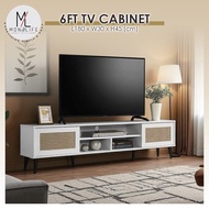 Monolife* TV Cabinet Rattan Muji Aesthetic LED 6ft / Rak TV Kabinet (Oak / Brown / Black / White / G
