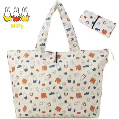 Kawaii Miffy Toto Bag Cute Cartoon Miffy Large Capacity Shopping Bag Single Shoulder Bag Foldable Ha
