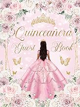 Quinceanera Guest Book Hardcover Pink Blush and White Floral Flowers Tan Princess Dress Gold: Mis Qu