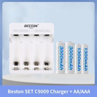 Beston AA AAA 1.2V Nimh Rechargeable Battery 1300/3000mah With SET C9009 4-Bay Battery Charger
